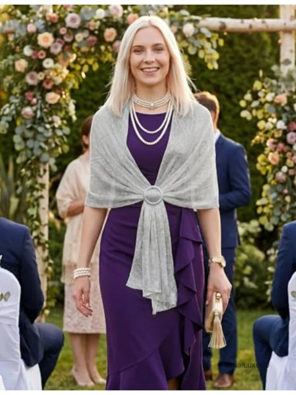 Metallic Fringe Shawl Wrap for Evening Dressy Wear